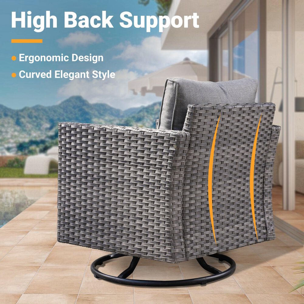 HOMLUX 7-Piece Patio Conversation Set with Rocking Chairs and Fire Pit Table in Dark Grey, , large