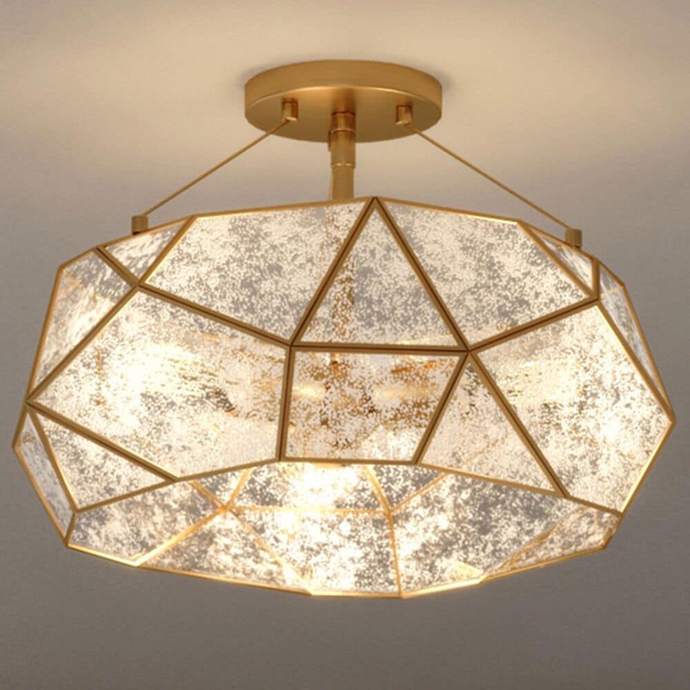 Vaxcel Euclid 3-Light Semi Flush Mount in Aged Brass, , large