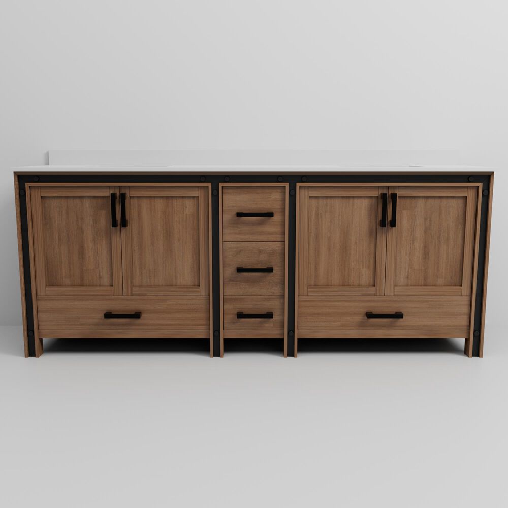 Lexora Home Ziva 84&quot; Double Bathroom Vanity in Rustic Barnwood with 2 cm White Cultured Marble Top and Rectangular Sinks, , large