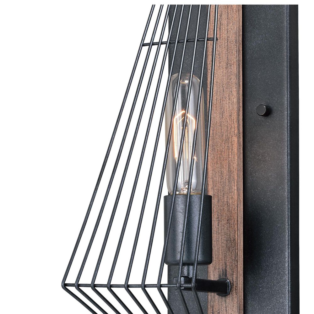Vaxcel Dearborn 1-Light Wall Sconce in Black Iron and Burnished Oak, , large
