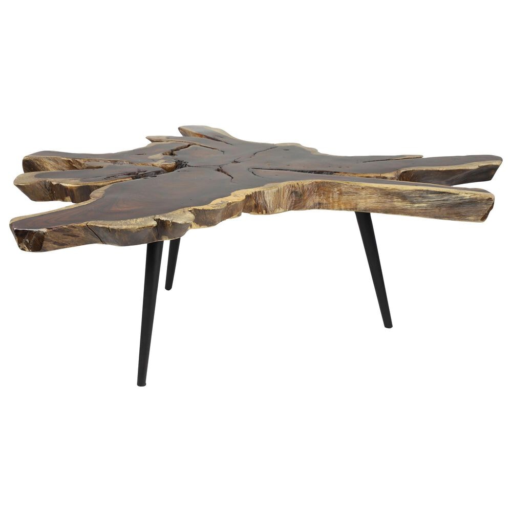 Maple and Jade Coffee Table with Tripod Legs in Distressed Brown and Black, , large