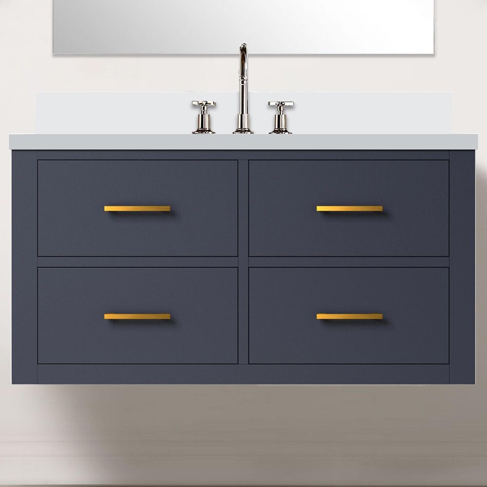 Lexora Home Castor 36&quot; Single Bathroom Vanity in Blue with 2 cm White Cultured Marble Top and Rectangular Sink, , large