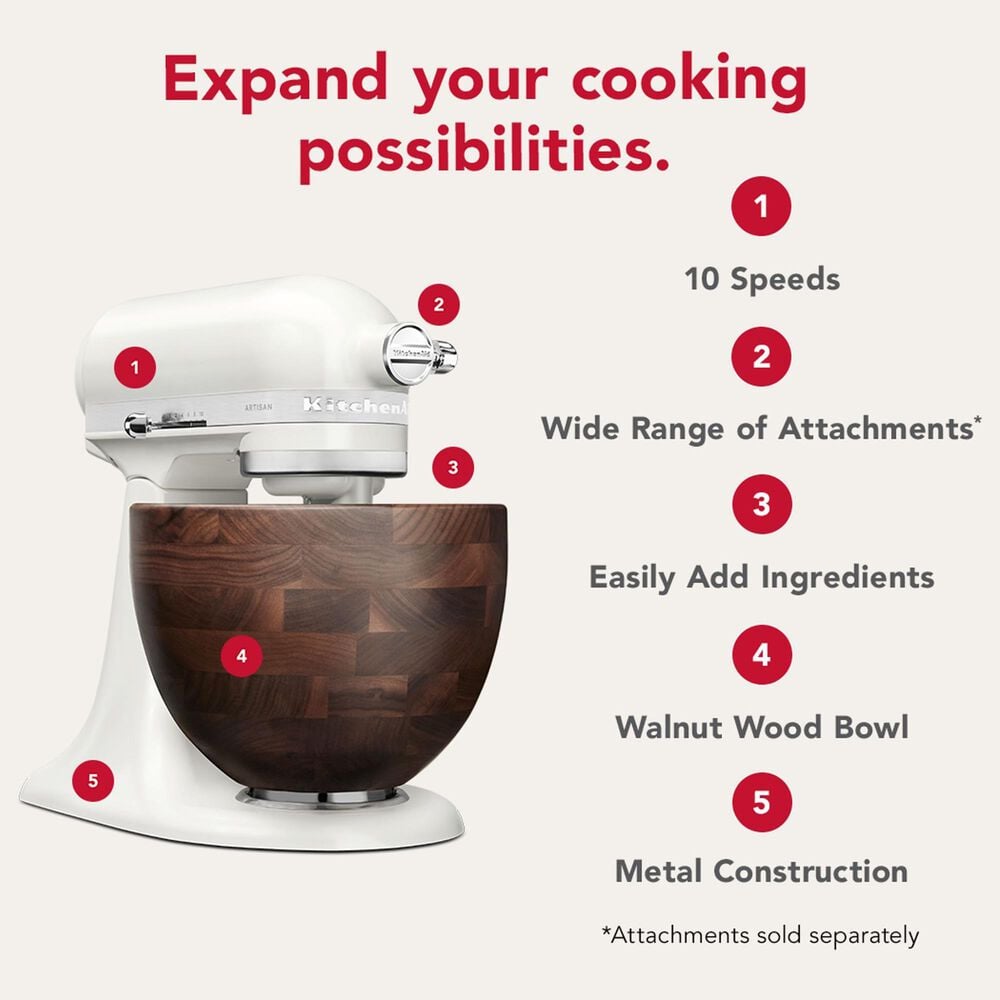 KitchenAid 5-Quart Tilt-Head Stand Mixer with Walnut Wood Bowl in Porcelain White, , large