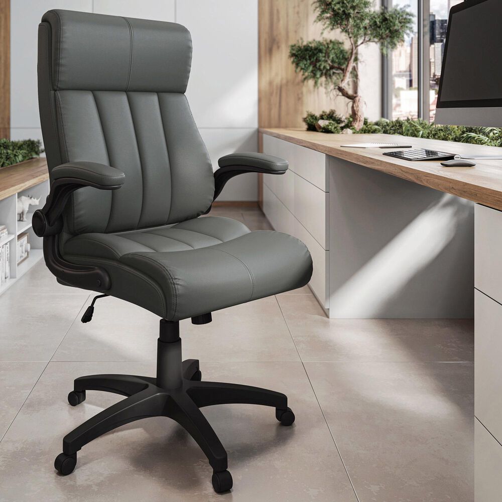 Rta Products Llc Ultra-Padded Executive Office Chair with Flip-Up Armrests in Grey, , large