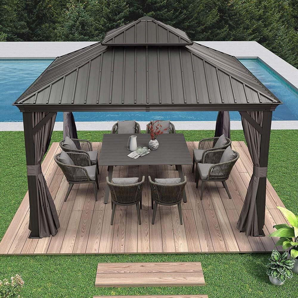 HOMLUX 12-ft x 12-ft Permanent Hardtop Gazebo Gray Gazebo with Hardtop Roof (Screen Included), , large
