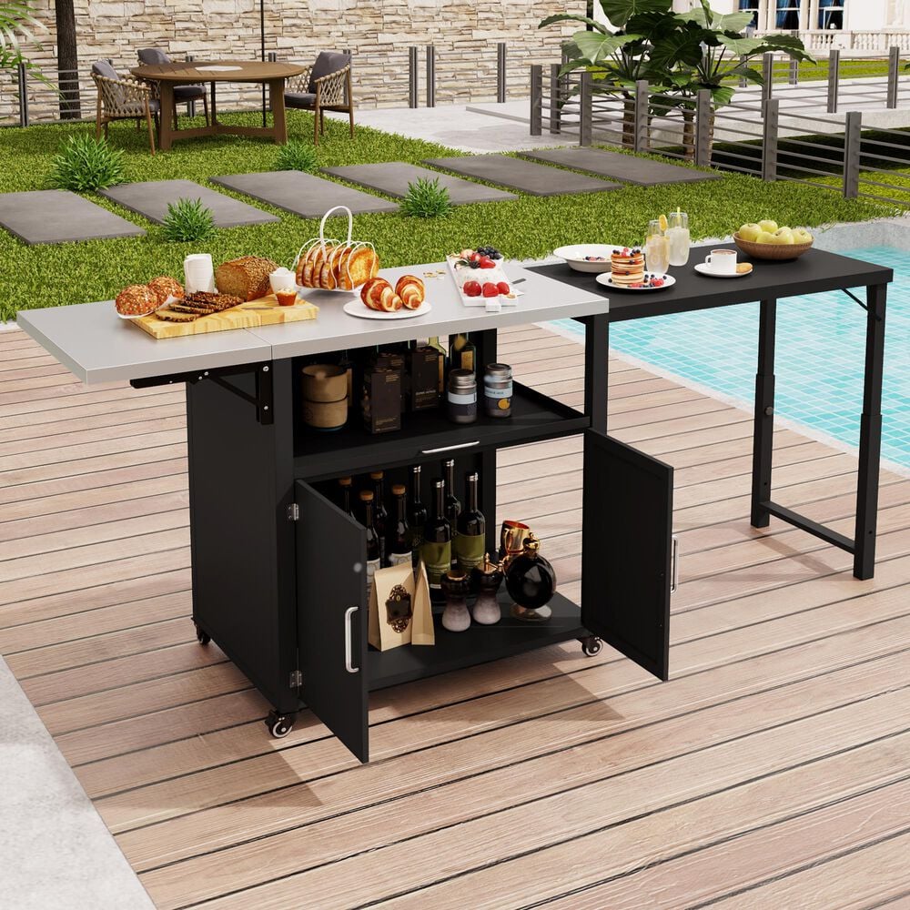 Hearth and Haven Patio Serving Cart in Matte Black, , large