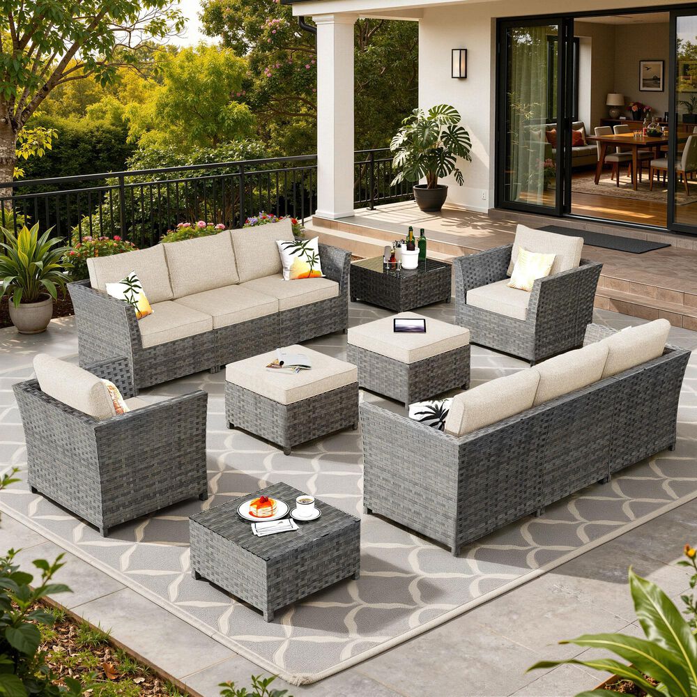 HOMLUX 12-Piece Patio Conversation Set in Coarse Beige, , large