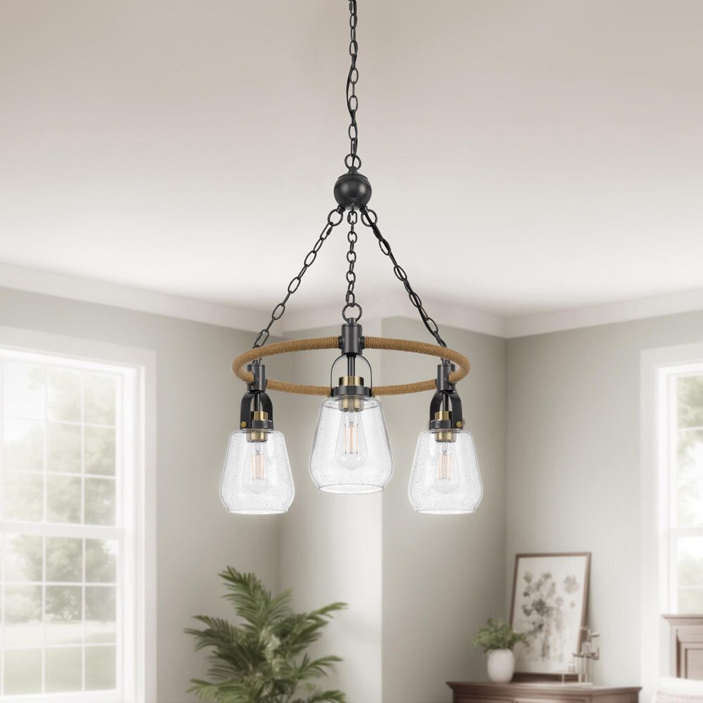 Cal Lighting Kavala 3-Light Chandelier in Burlap and Antique Brass, , large