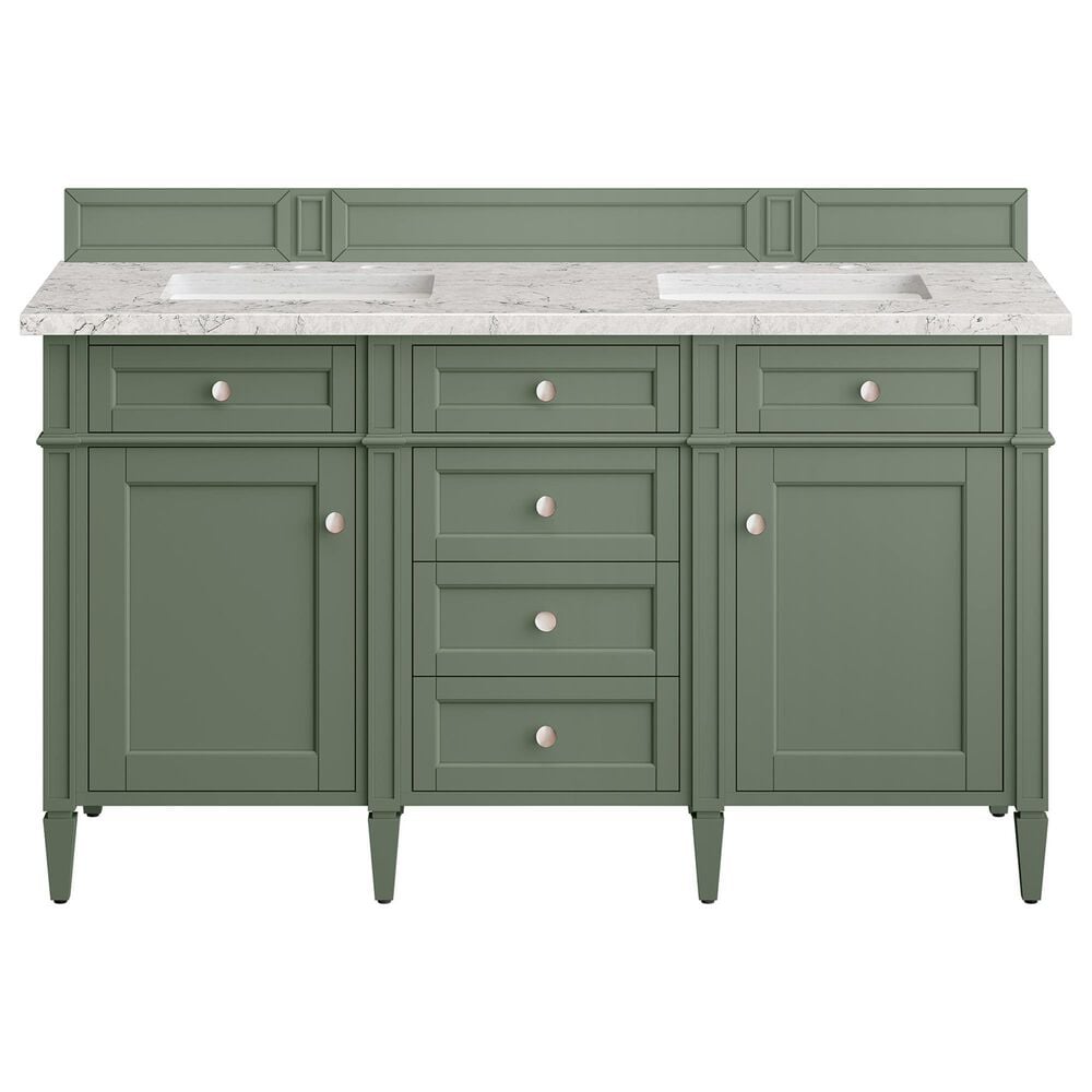James Martin Vanities Brittany 60" Double Bathroom Vanity in Smokey Celadon with 3 cm Eternal Jasmine Pearl Quartz Top and Rectangular Sinks, , large