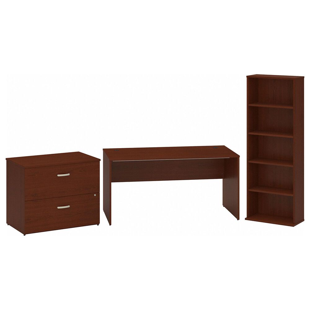 Bush Contemporary 3-Piece Office Desk Set in Dark Wood and Autumn Cherry, , large