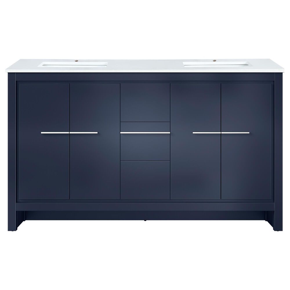Lexora Home Lafarre 60&quot; Double Bathroom Vanity in Navy Blue with 2 cm White Cultured Marble Top and Rectangular Sinks, , large
