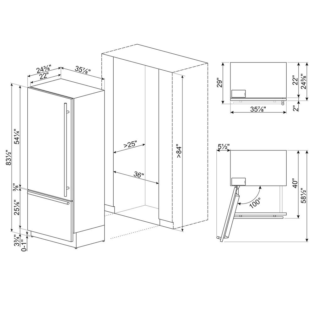SMEG 19.64 Cu. Ft. Built-In Bottom Mount Refrigerator with Left Hinge in Stainless Steel, , large