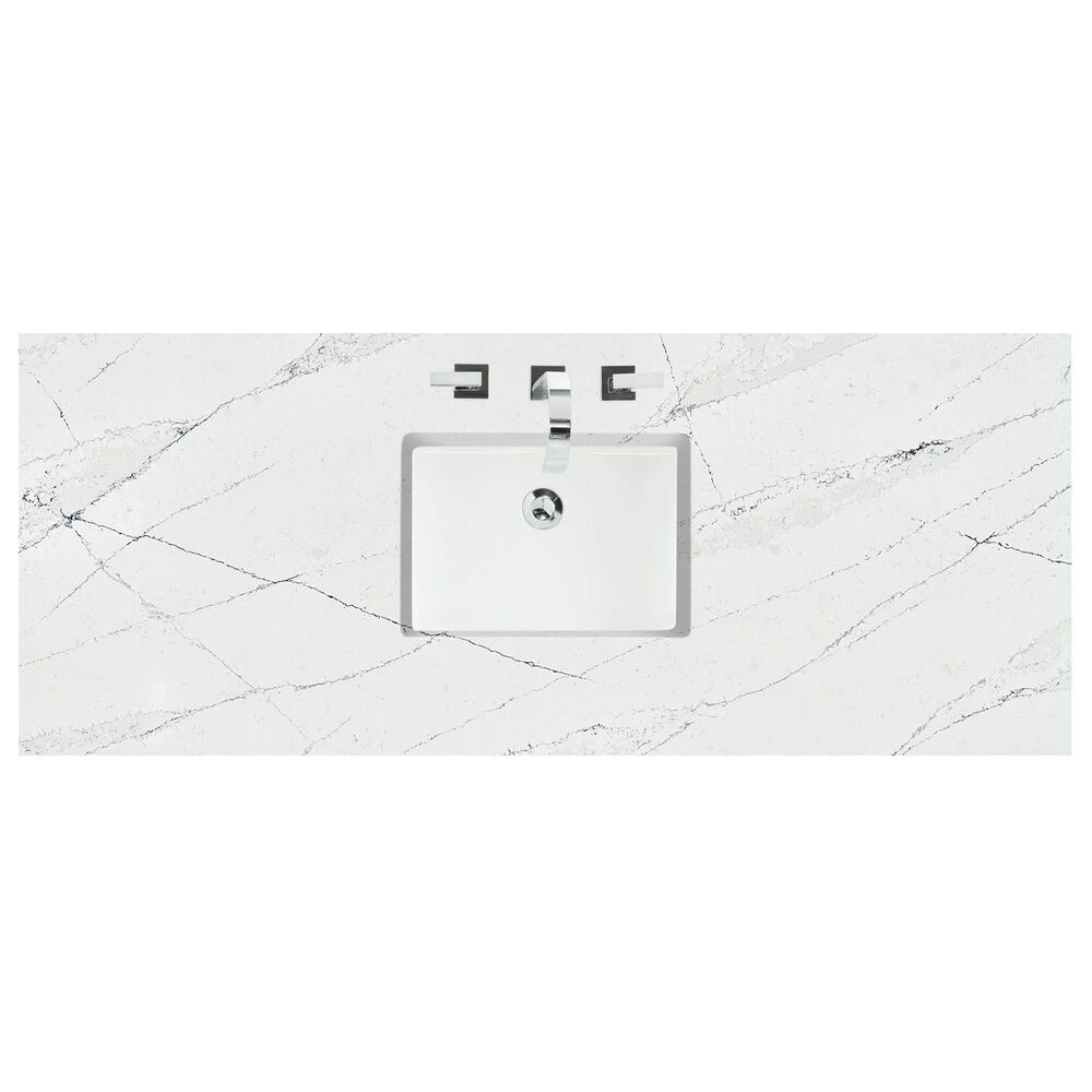 James Martin Vanities Brittany 60&quot; Single Bathroom Vanity in Bright White with 3 cm Ethereal Noctis Quartz Top and Rectangular Sink, , large