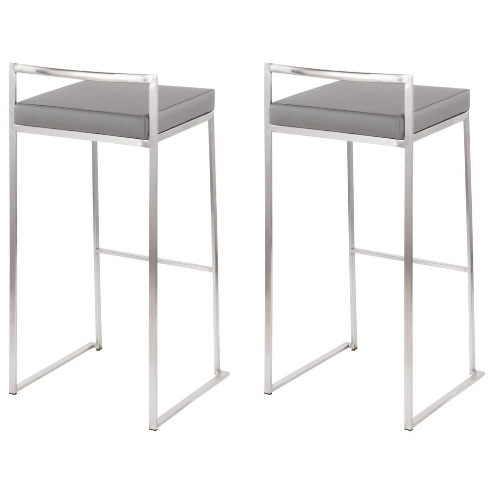 Lumisource Fuji Stackable Barstool with Grey Faux Leather Cushion in Stainless Steel (Set of 2), , large