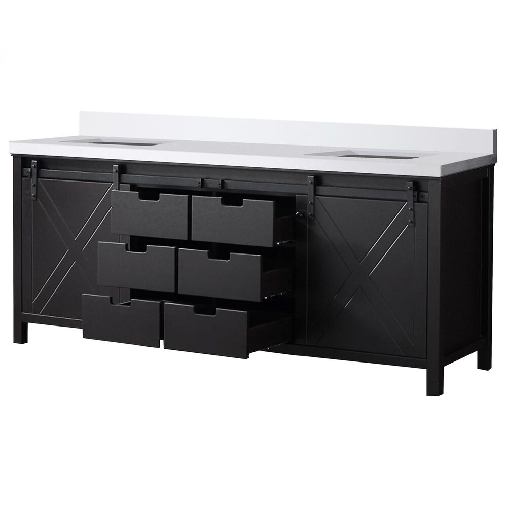 Lexora Home Marsyas 80&quot; Double Bathroom Vanity in Brown with White Quartz Top and Rectangular Sinks, , large