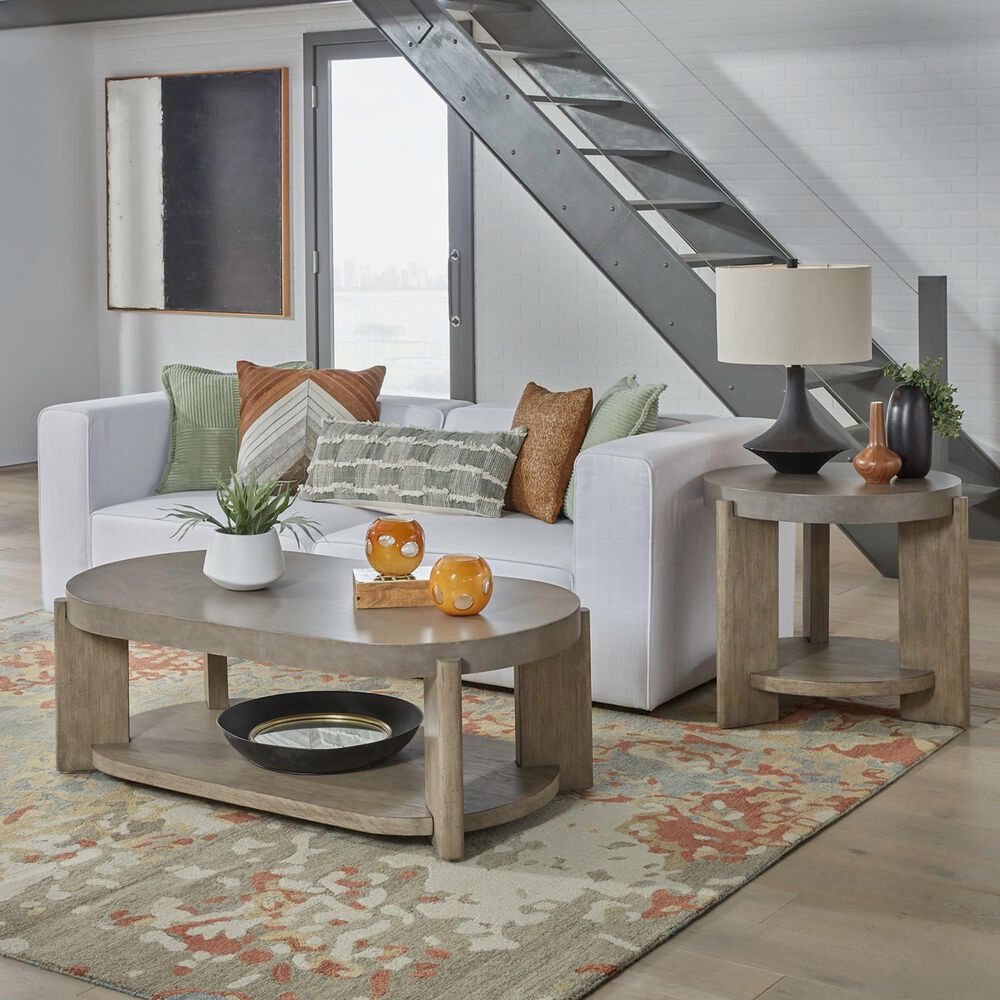 Belle Furnishings Affinity Oval Cocktail Table with Casters in Dusty Taupe and Concrete, , large