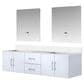 Lexora Home Geneva 72" Double Bathroom Vanity in Glossy White with 2 cm White Cultured Marble Top, Rectangular Sinks and 30" LED Mirrors, , large