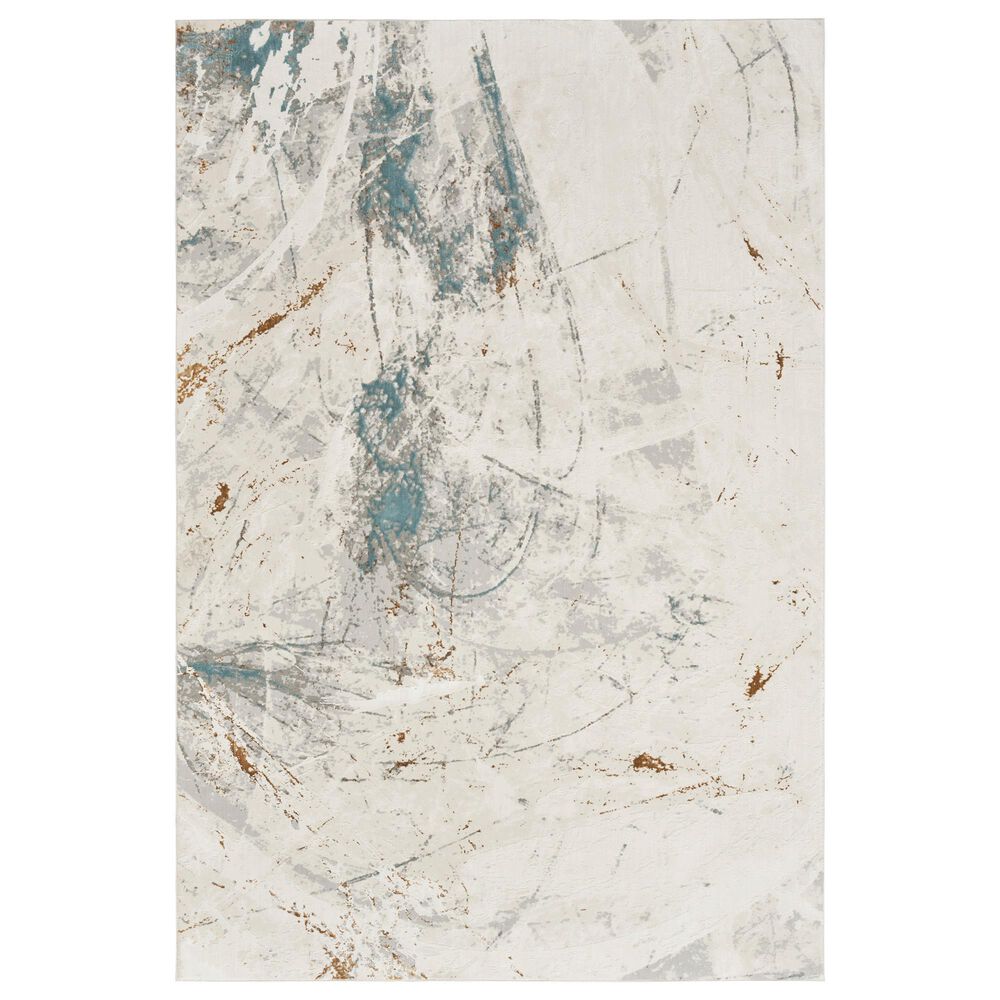 Nourison Desire Ivory, Grey and Blue 6" x 9" Area Rug, , large