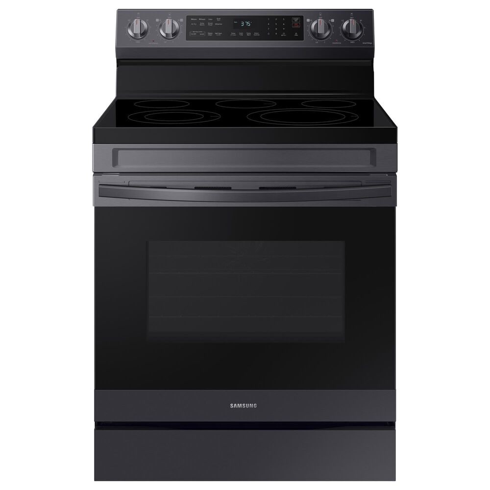 SAMSUNG 2-Piece Kitchen Package with Black Stainless Steel 30&quot; Freestanding Electric Range and Matte Black Stainless 2.1 Cu. Ft. Over-the-Range Microwave, , large