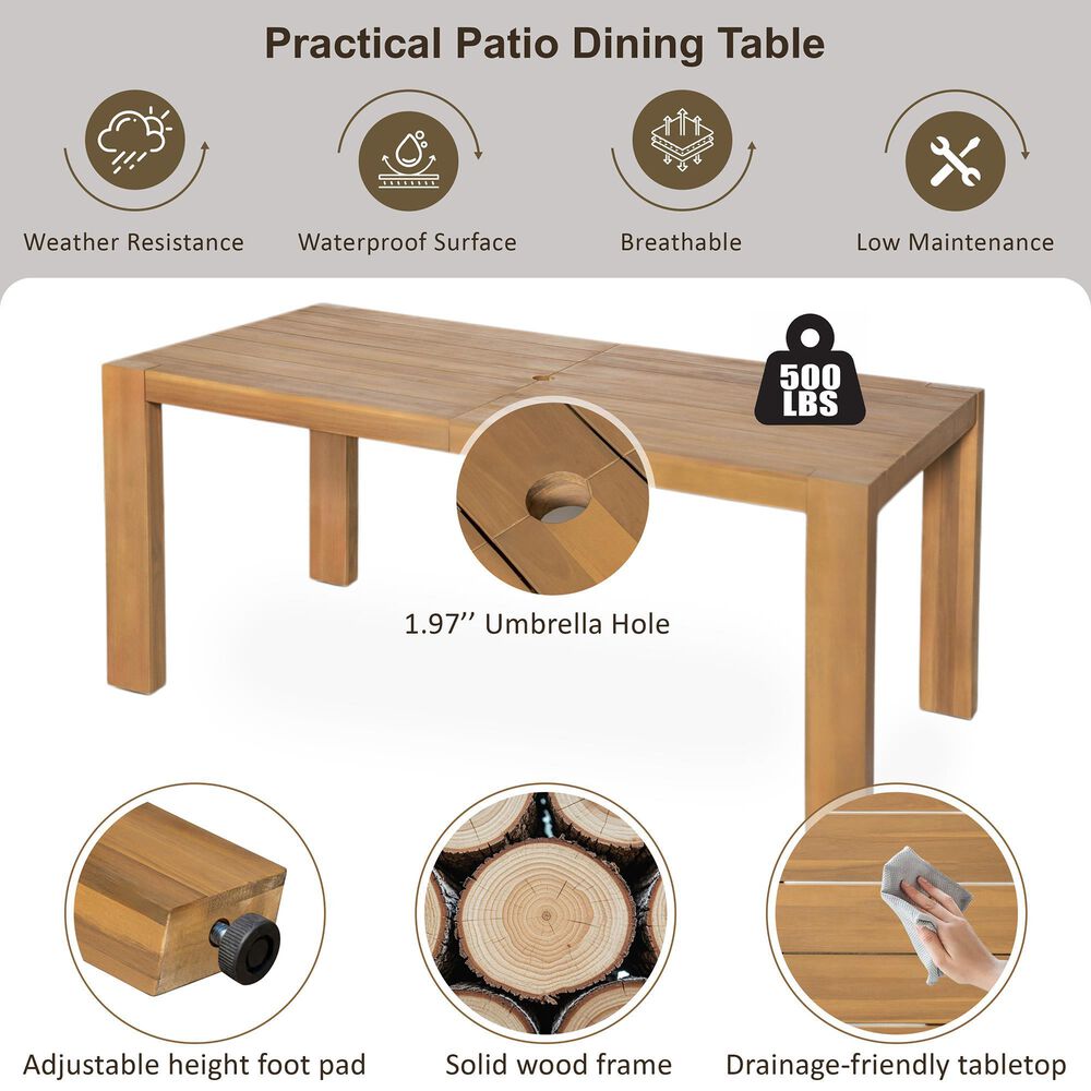 Hearth and Haven 7-Piece Outdoor Dining Set with Beige Cushions in Light Teak, , large