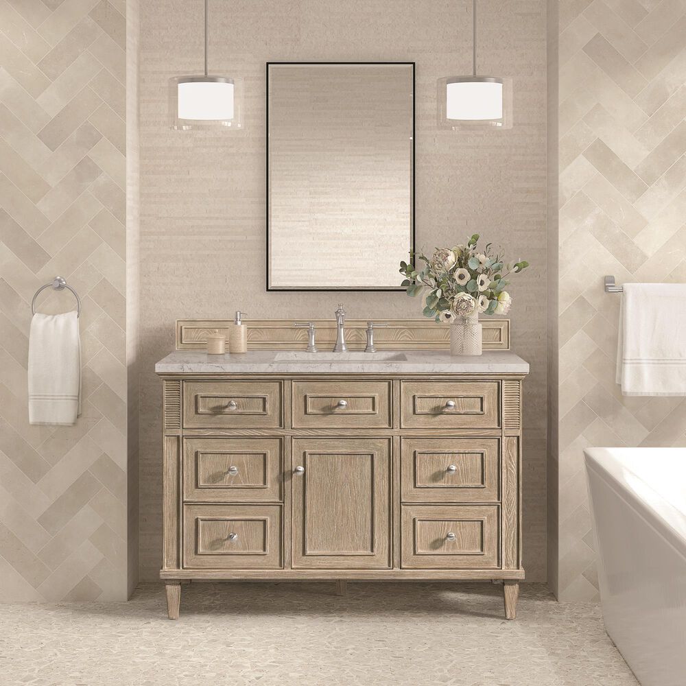 James Martin Vanities Lorelai 48&quot; Single Vanity in Whitewashed Oak with 3 cm Eternal Jasmine Pearl Quartz Top, , large
