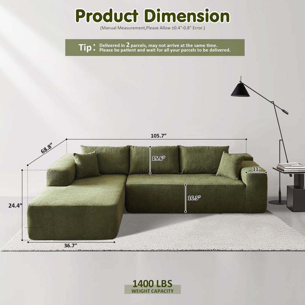 Noviland HOMLUX 2-Piece Mod Sectional with LAF Chaise in Green, , large