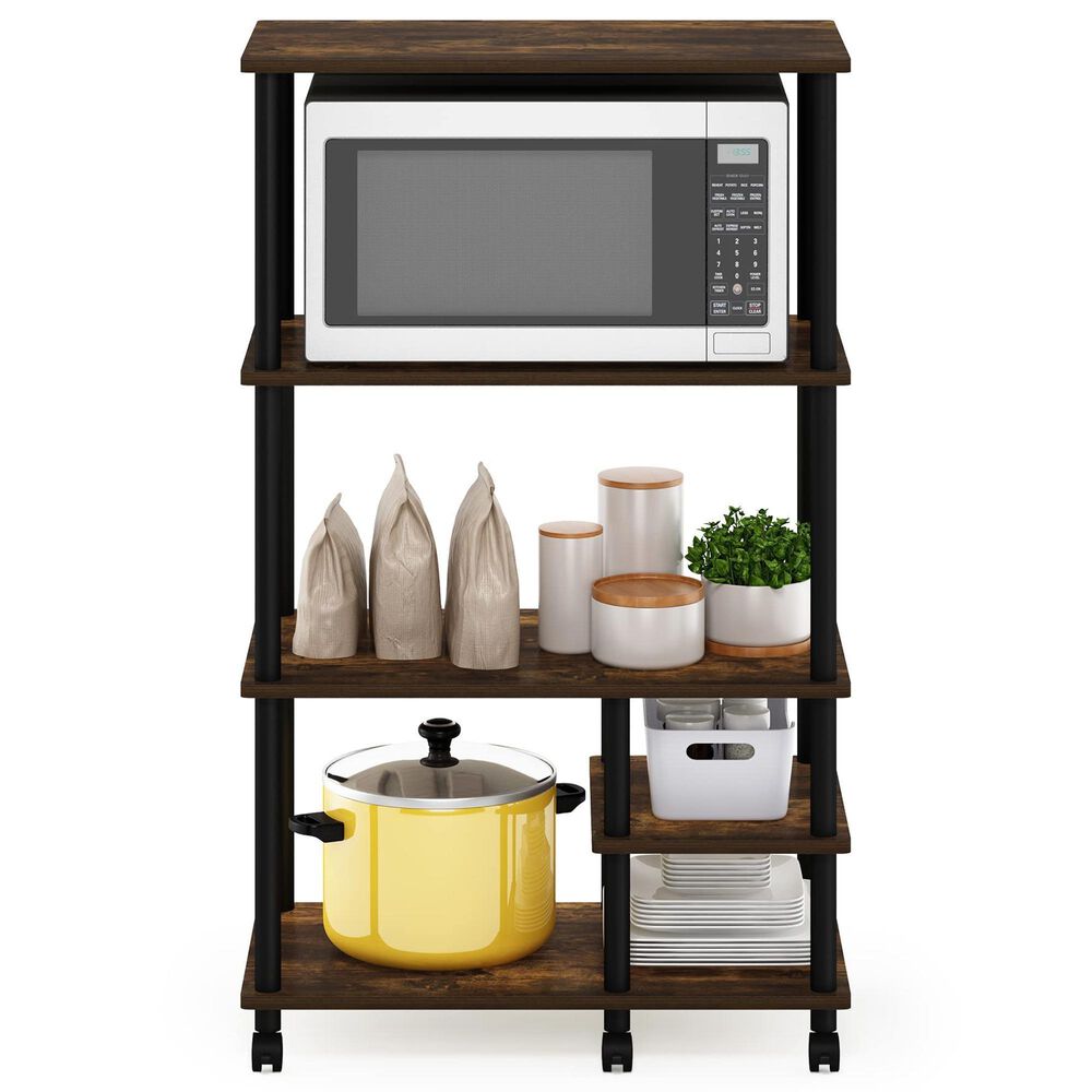 HOMLUX Turn-N-Tube 4-Tier Kitchen Storage Cart in Amber Pine and Black, , large