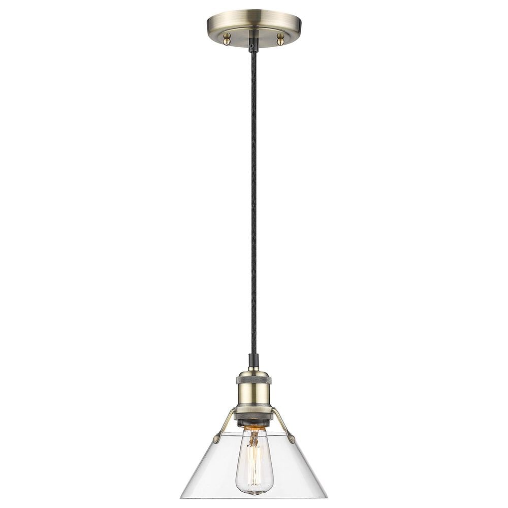 Golden Lighting Orwell 1-Light Small Pendant with Clear Glass Shade in Aged Brass, , large