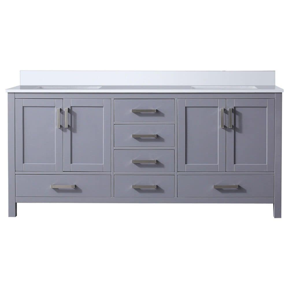 Lexora Home Jacques 72&quot; Double Bathroom Vanity in Dark Grey with 2 cm White Cultured Marble Top and Rectangular Sinks, , large