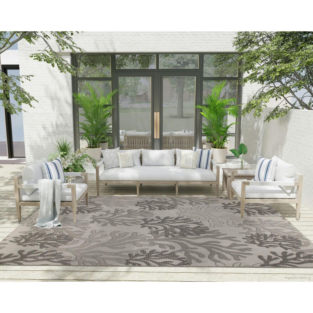 Nourison Garden Oasis Nautical Grey 9&#39; x 12&#39; Indoor/Outdoor Area Rug, , large