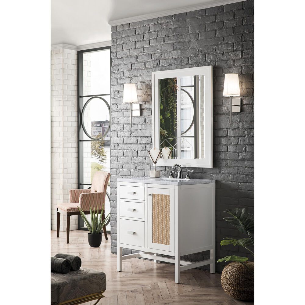 James Martin Addison 30&quot; Single Bathroom Vanity in Glossy White with 3 cm Arctic Fall Solid Surface Top and Rectangular Sink, , large