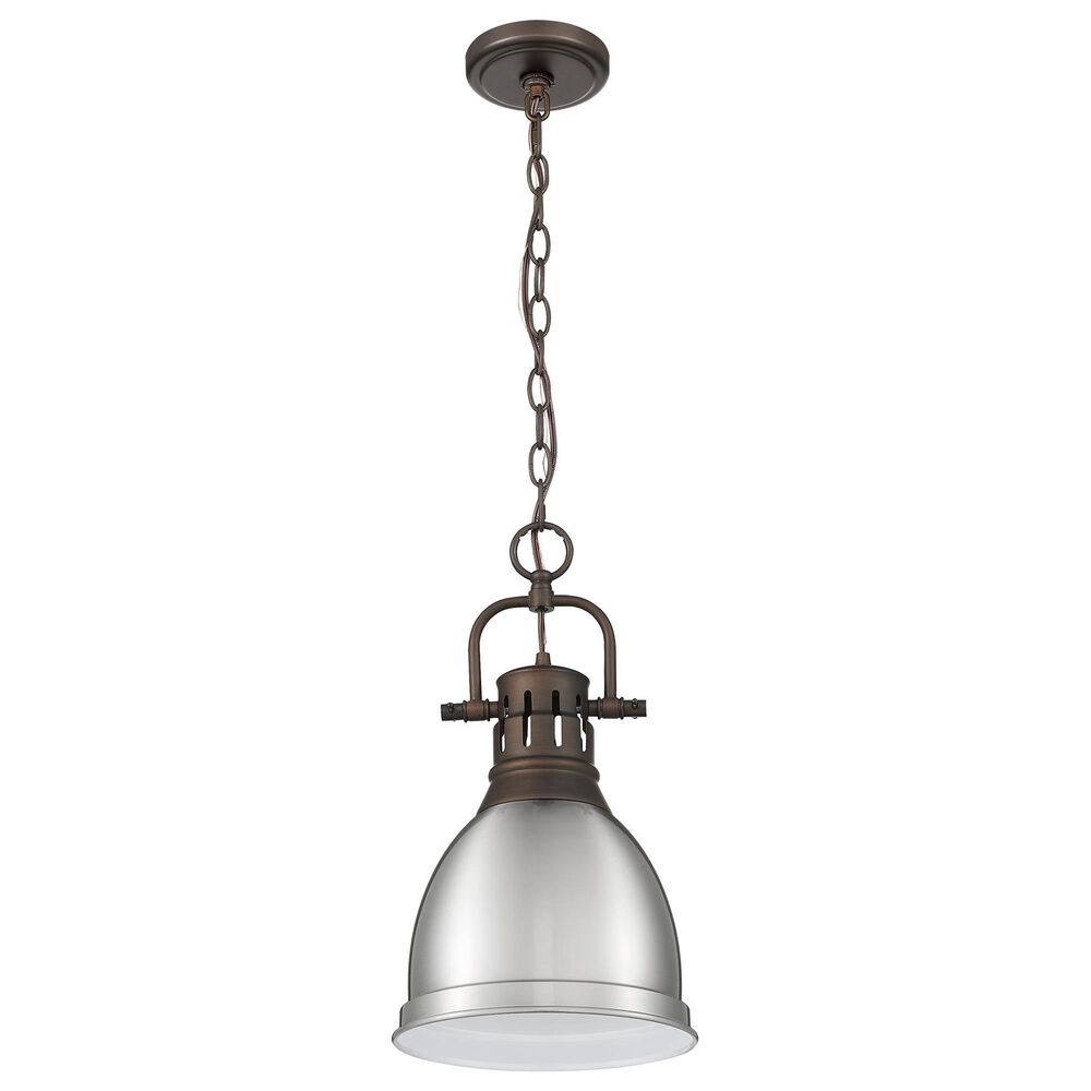 Golden Lighting Duncan 1-Light Small Pendant with Chain and Pewter Shade in Rubbed Bronze, , large