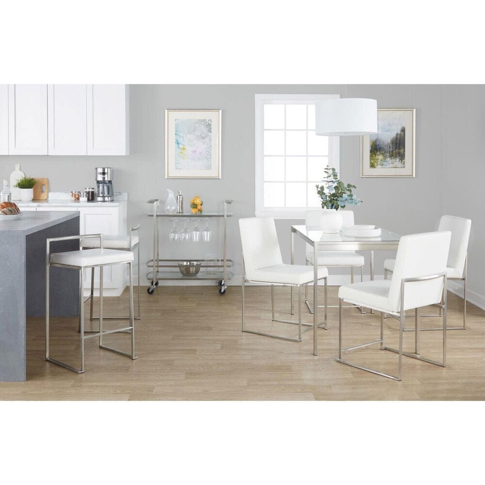 Lumisource Fuji Stackable Counter Stool with White Faux Leather in Brushed Stainless Steel &#40;Set of 2&#41;, , large