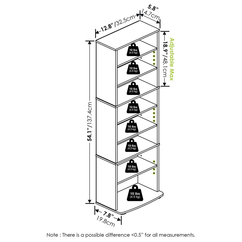 HOMLUX 8-Tier Multimedia Storage Tower with Adjustable Shelves in French Oak Grey, , large