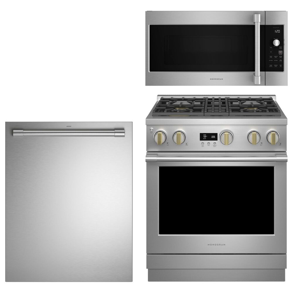 Monogram 3-Piece Kitchen Package with 30" All Gas Professional Range and Integrated Dishwasher in Stainless Steel, , large