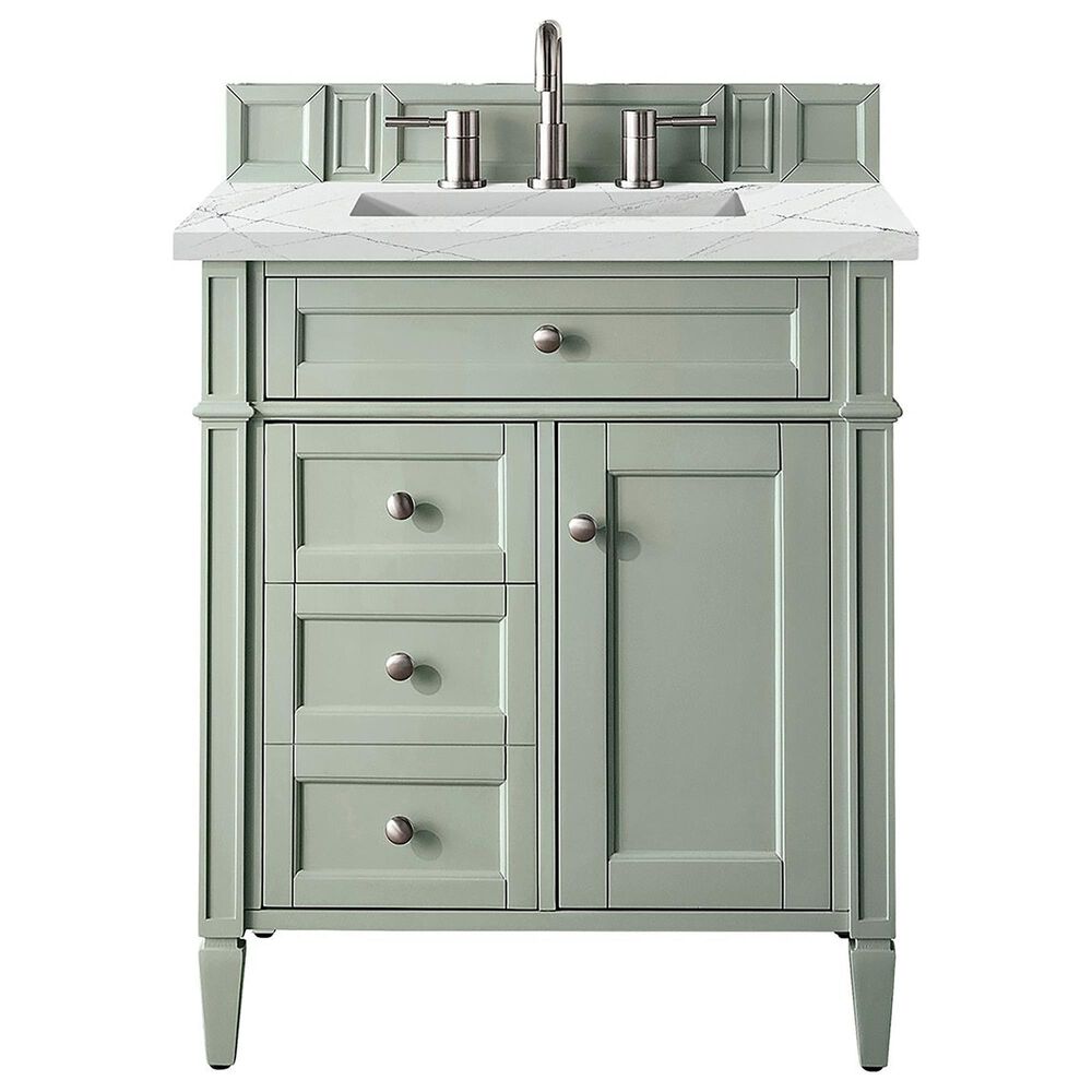 James Martin Vanities Brittany 30" Single Bathroom Vanity in Sage Green with 3 cm Ethereal Noctis Quartz Top and Rectangular Sink, , large