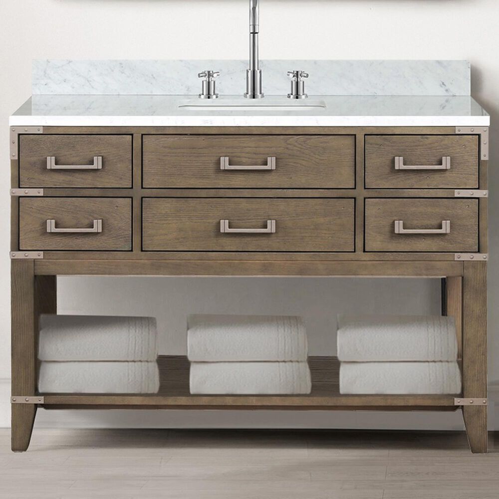 Lexora Home Norwalk 48&quot; Single Bathroom Vanity in Grey Oak with White Carrara Marble Top  and Rectangle Sink, , large