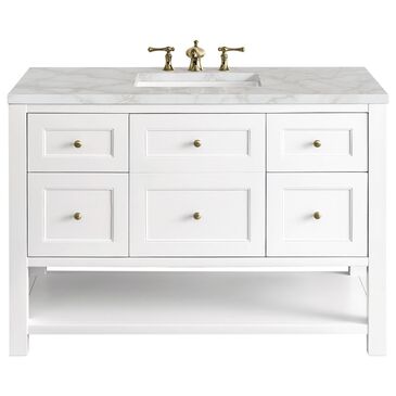 James Martin Vanities Breckenridge 48" Single Bathroom Vanity in Bright White with 3 cm Victorian Silver Quartz Top and Rectangular Sink, , large