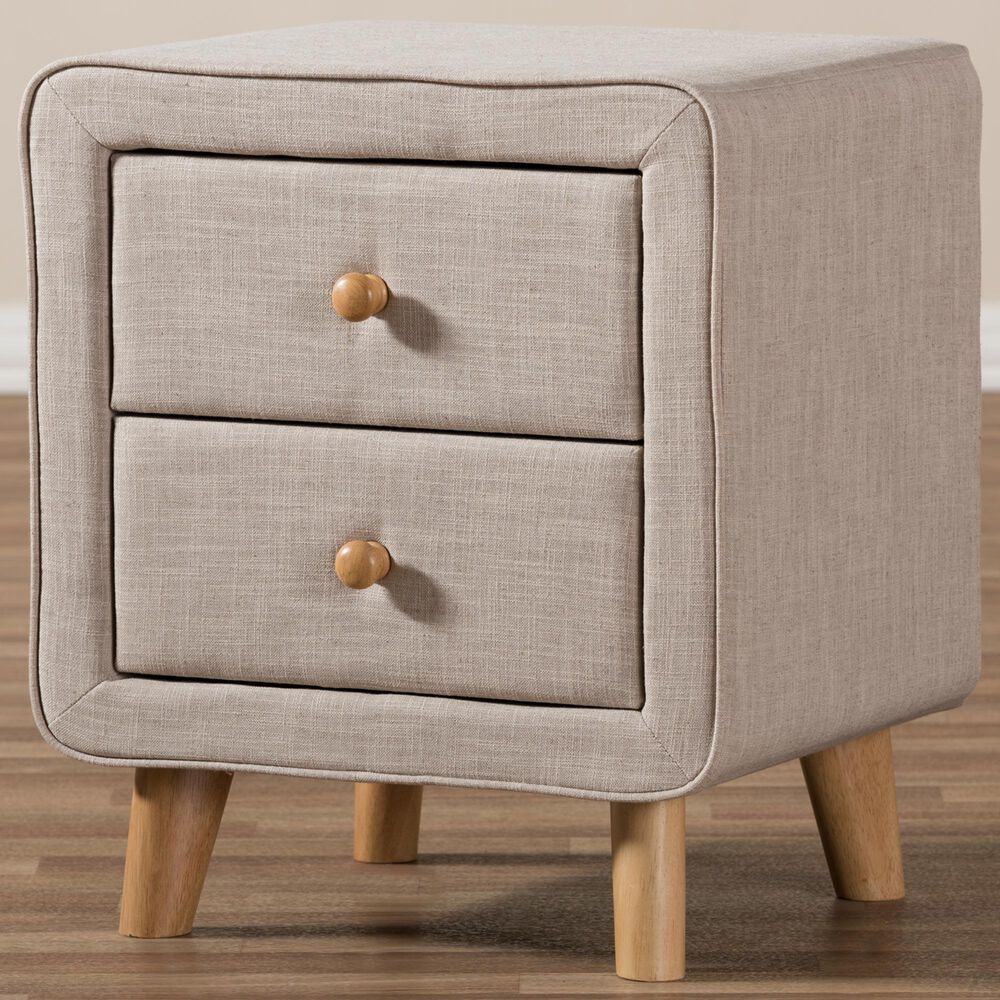 Baxton Studio Jonesy 2-Drawer Upholstered Nightstand in Beige, , large