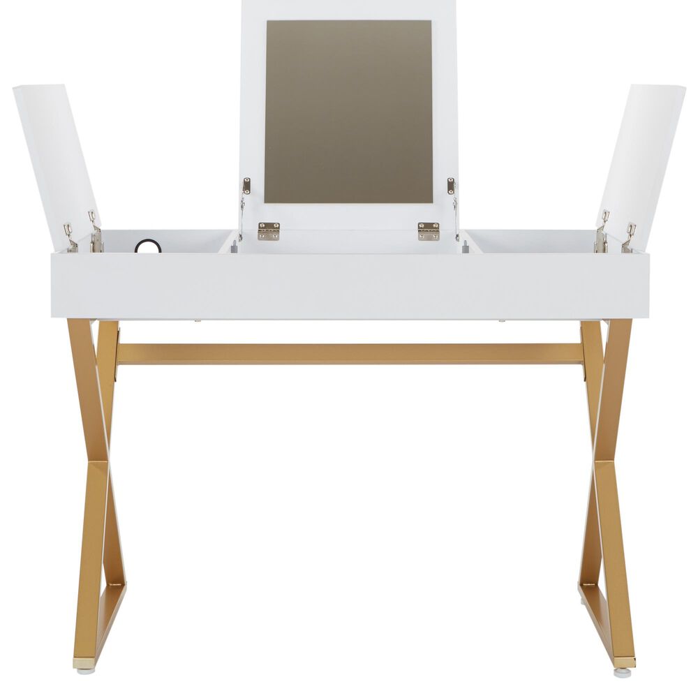 Valor Living Juliette Vanity Desk Only in Bright White and Gold, , large