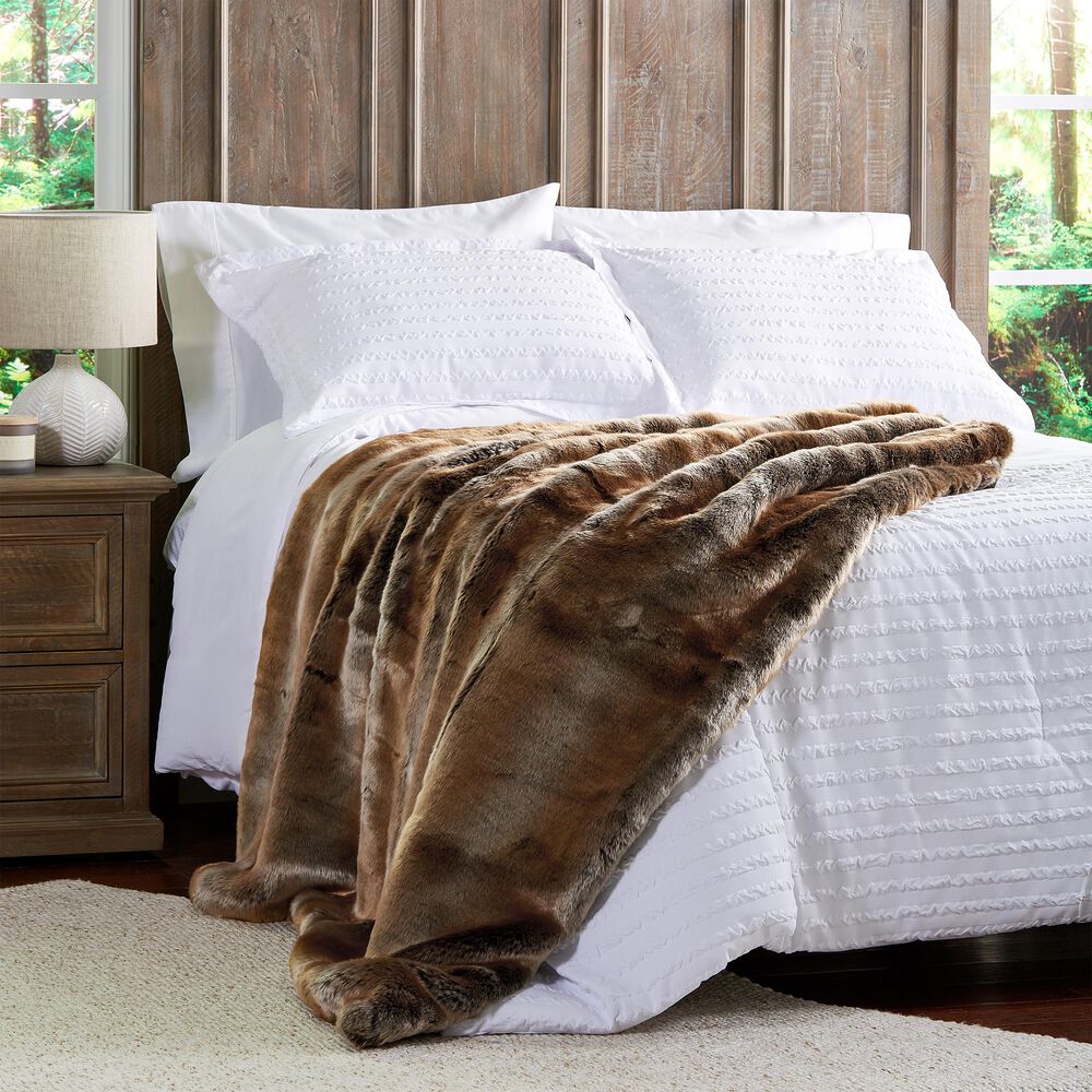 Timberlake Lavish Home Zobel Faux Marten Sable Throw in Amber Brown, , large