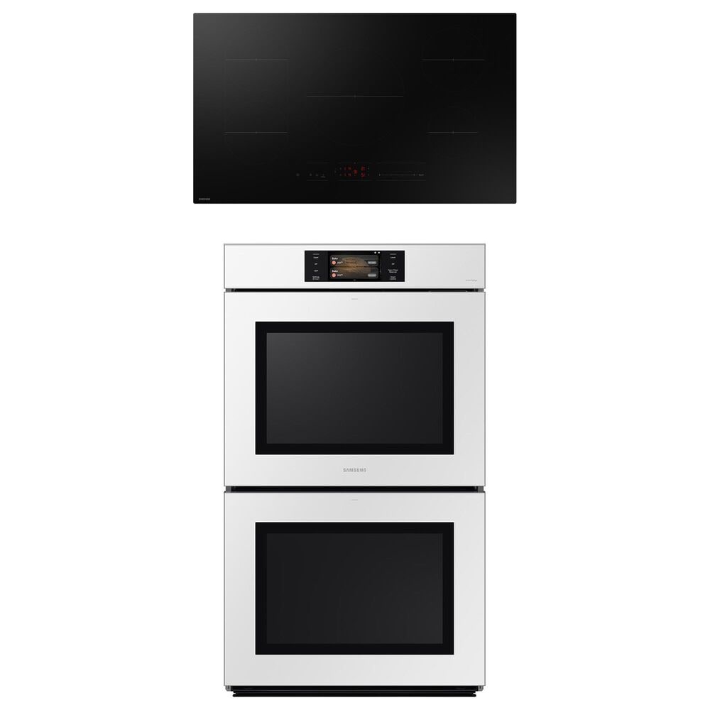 Samsung Bespoke 2-Piece Kitchen Package with White Bespoke 30" Double Wall Oven and Black 36" Induction Cooktop, , large