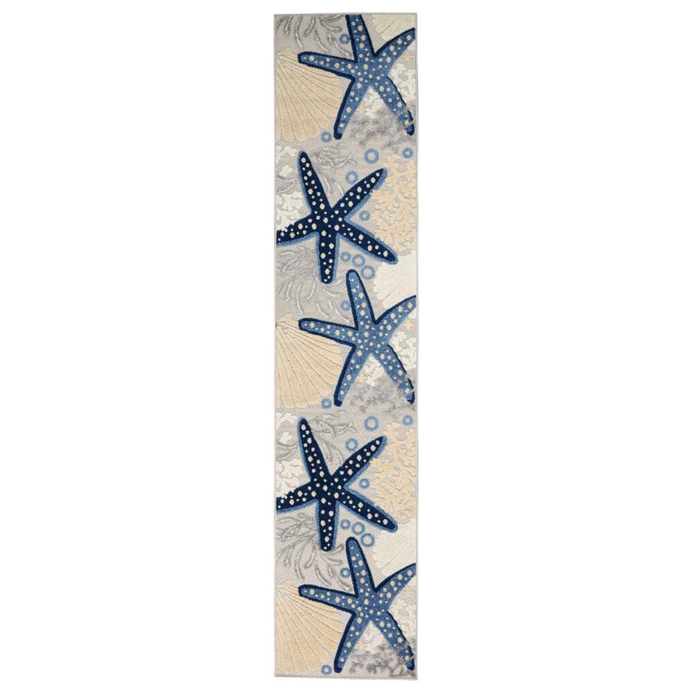 Nourison Aloha 2"3" x 10" Cool Grey, Blue, White and Ivory Indoor/Outdoor Runner, , large