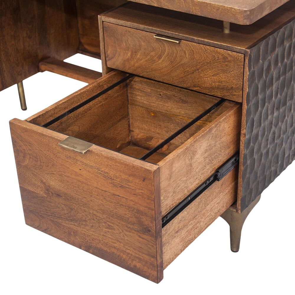 Home Trends &amp; Design Santa Cruz Executive Desk in Walnut and Antique Gold, , large