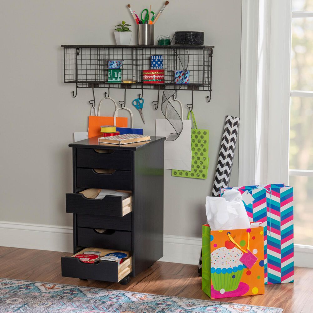 Linon Home Decor Cary 6-Drawer Rolling Cart in Black, , large