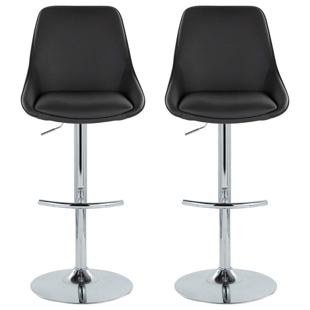 LumiSource Diana Adjustable Barstool with Black Faux Leather Upholstery in Chrome (Set of 2), , large