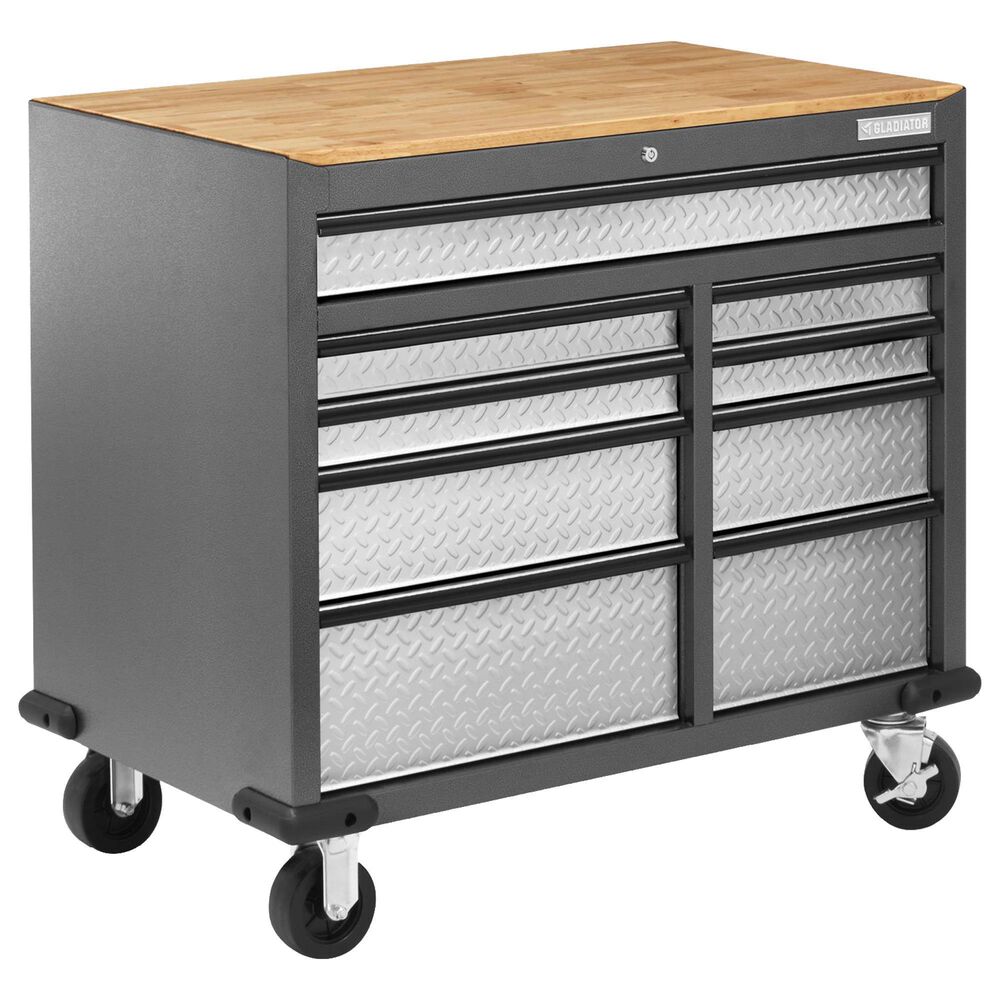 Gladiator 41&quot; 9-Drawer Mobile Tool Workbench with Wood Top in Hammered Granite, , large