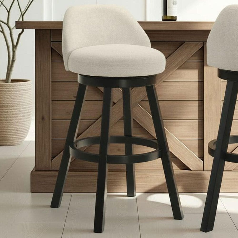 Armen Living Erika Swivel Bar Height Stool with Cream Upholstery in Black, , large