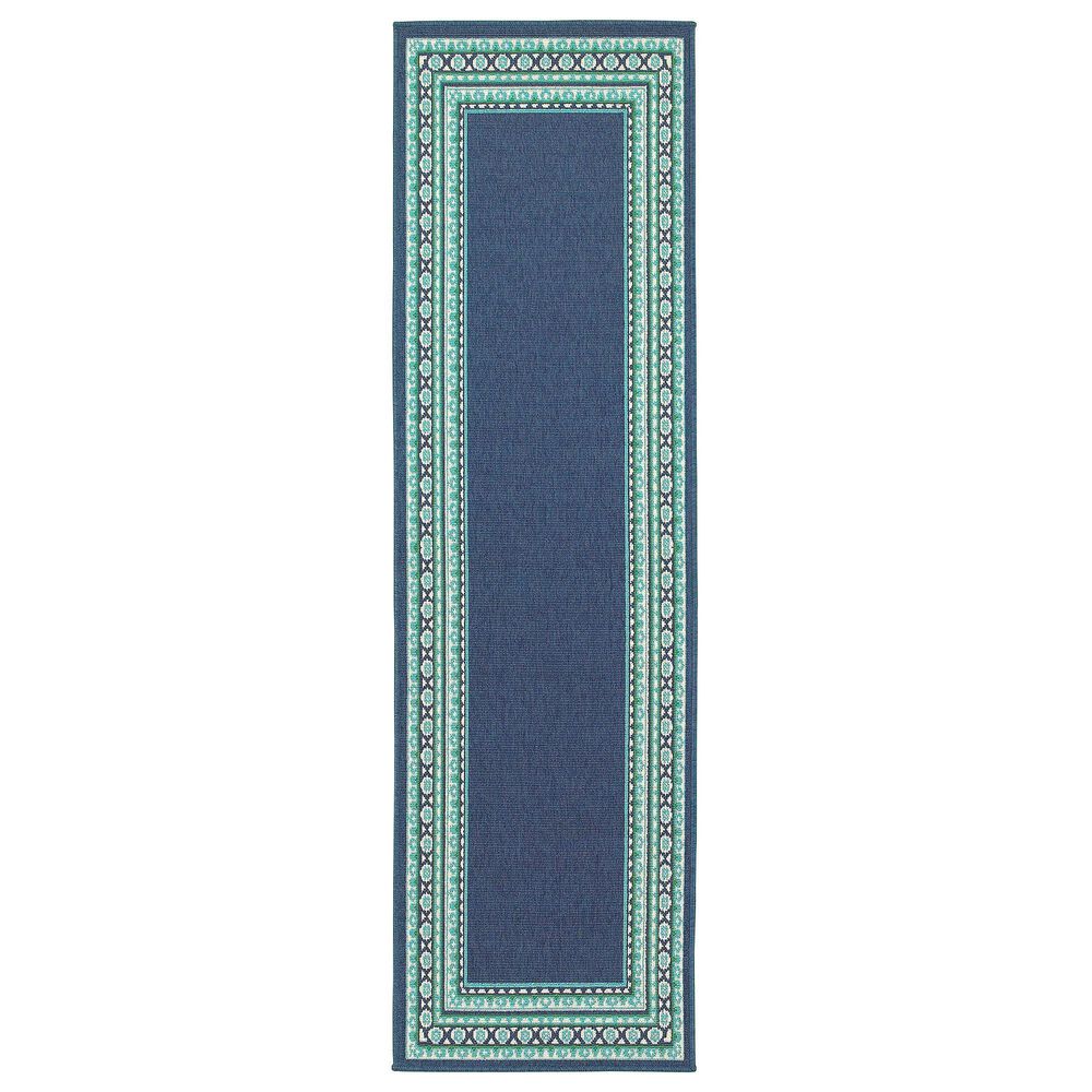 Oriental Weavers Meridian Navy and Green 2"3" x 7"6" Indoor/Outdoor Runner, , large