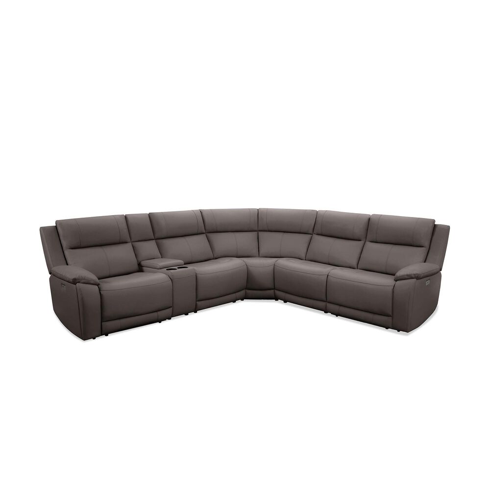 Oxford Furniture 6-Piece Leather Power Reclining Sectional in Madrid Mocha, , large